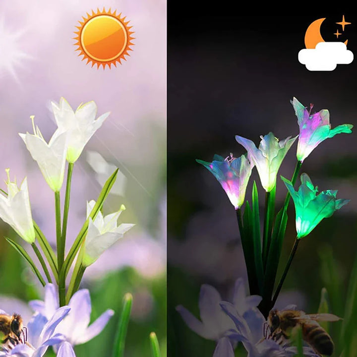 Skanto | Solenergi LED blomsterlys i liljeform – Fargeendrende hagebelysning med stake for utendørsområder