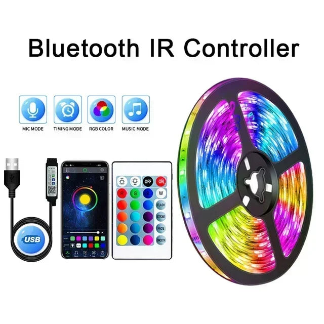Skanto | RGB 5050 LED-stripe lys med fjernkontroll og appkontroll - USB-drevet