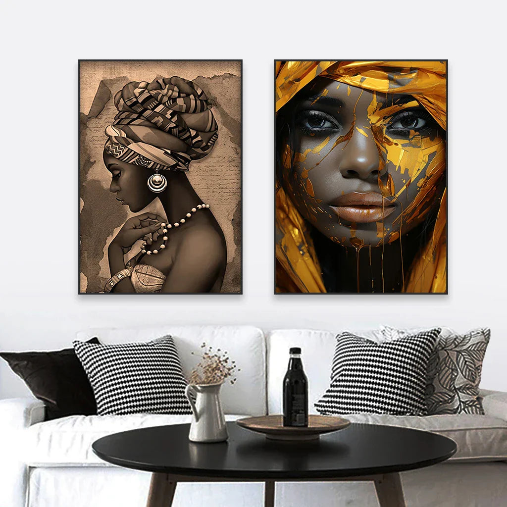 Golden Girl Fashion Wall Art Fine Art Canvas Prints Modern Abstract Portrait Pictures For Living Room Bedroom Boutique Lounge Art Decor | Skanto