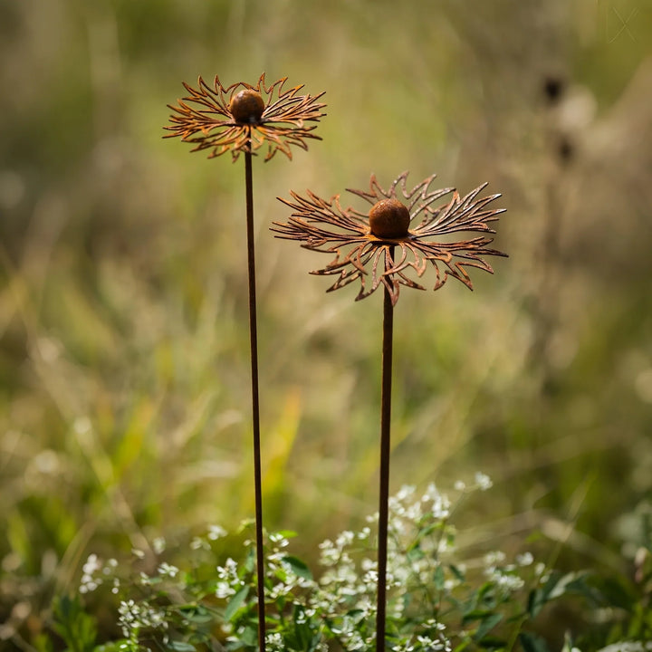 Skanto | FLORUSTA Hagepinn Blåblomst | Rust Utseende Metall | Rustikk Hage Decor