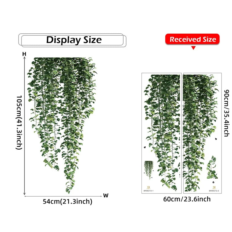 Realistic Green Vine Wall Decal 54x105cm Green Leaves Wall Sticker Removable Peel and Stick PVC Vinyl Mural for Creative DIY Home Decor | Skanto