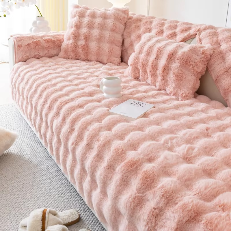 Skanto | Plysj bobletekstuert kunstpels sofa trekk - Antiskli putetrekk for stue