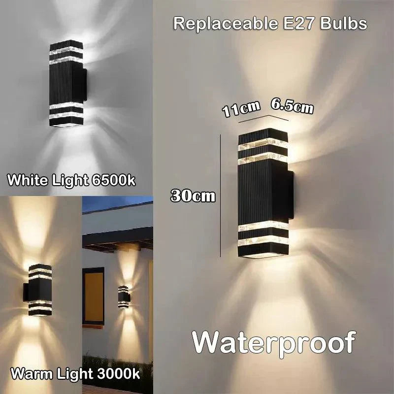 Skanto | LumiBloc LED Utendørs Vegglampe – Moderne IP65 Opp & Ned Design med E27 Sokkel