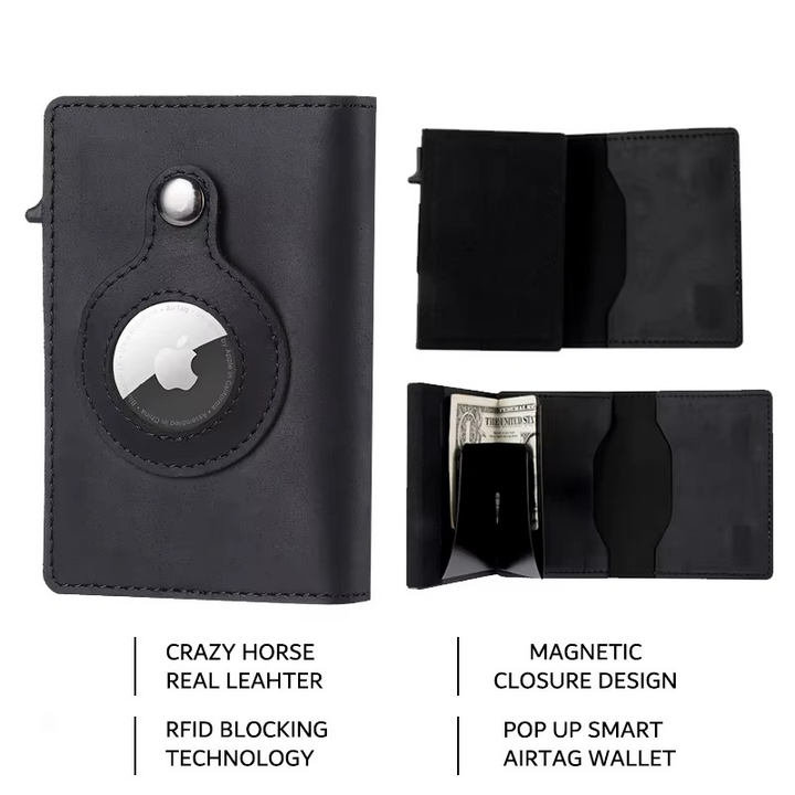 Skanto | Tag Wallet – RFID-blokkerende lær lommebok med rask korttilgang og AirTag-lomme