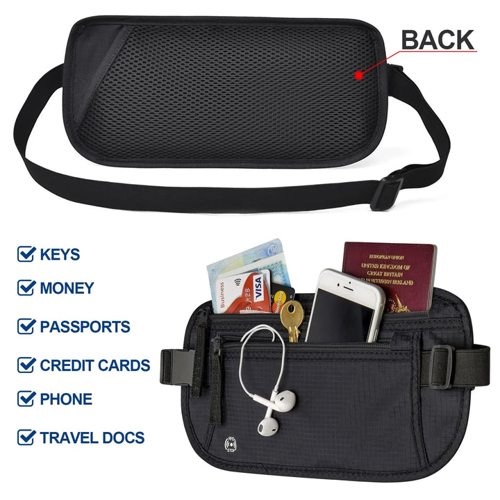 Skanto | SafeTraveler Midjeveske | RFID Beskyttelse | Skjult Sikkerhetslomme | For Menn & Kvinner