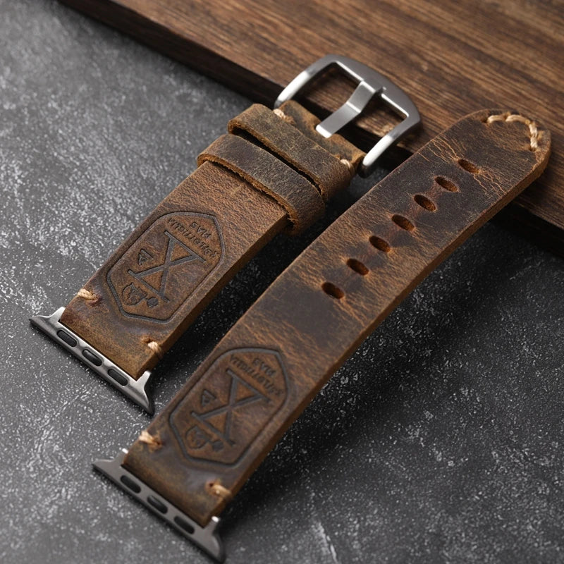 Håndlaget ekte lær storfe Apple Watch armbåndet