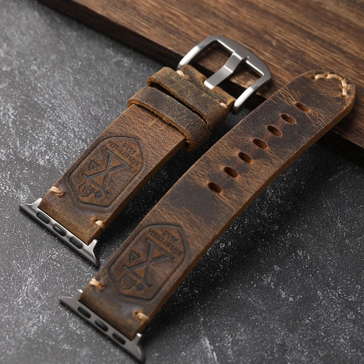 Håndlaget ekte lær storfe Apple Watch armbåndet