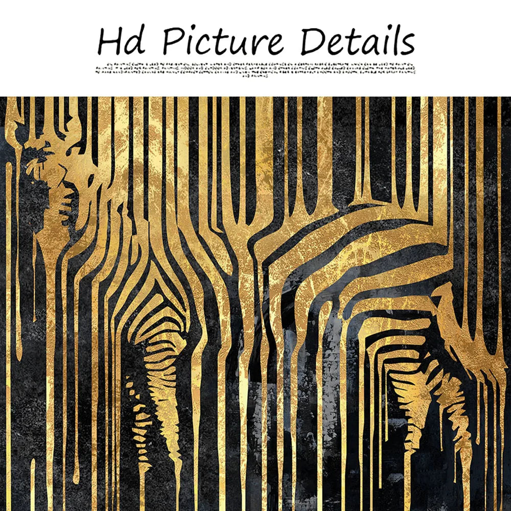Modern Abstract Golden Zebra Lines Lion Elephant Tiger Wall Art Fine Art Canvas Prints Pictures for Luxury Apartment Living Room Dining Room Art Decor | Skanto
