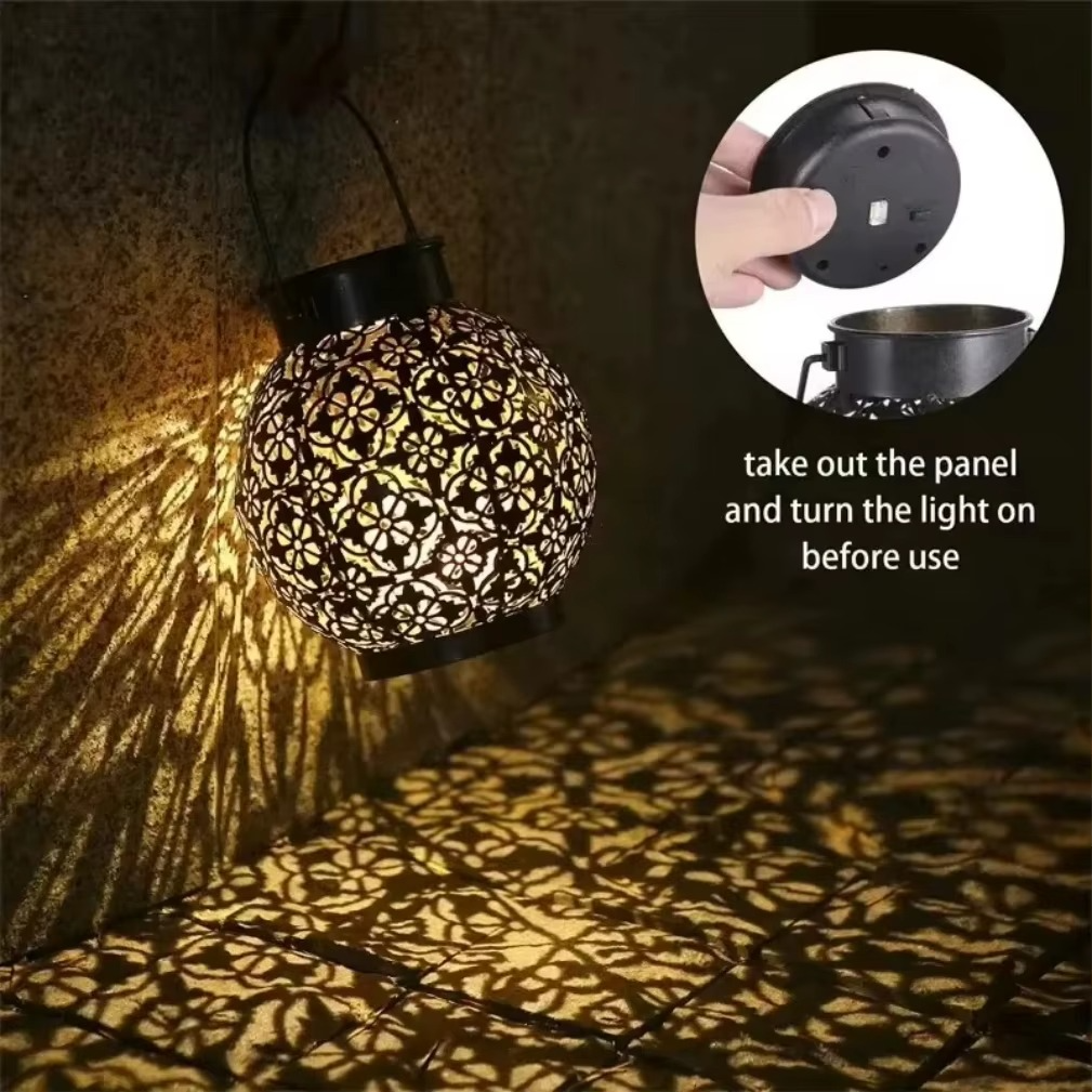 Skanto | Utendørs Solenergi LED Lanterna Lys med Hul Smykket Jern Design for Hage- og Gårdsdekorasjon
