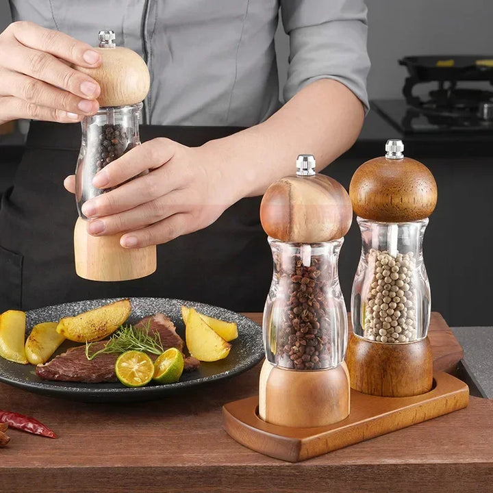 Skanto | Pepperkvern og saltkvern sett laget av tre og glass – Stilige krydderkverner for kjøkkenet