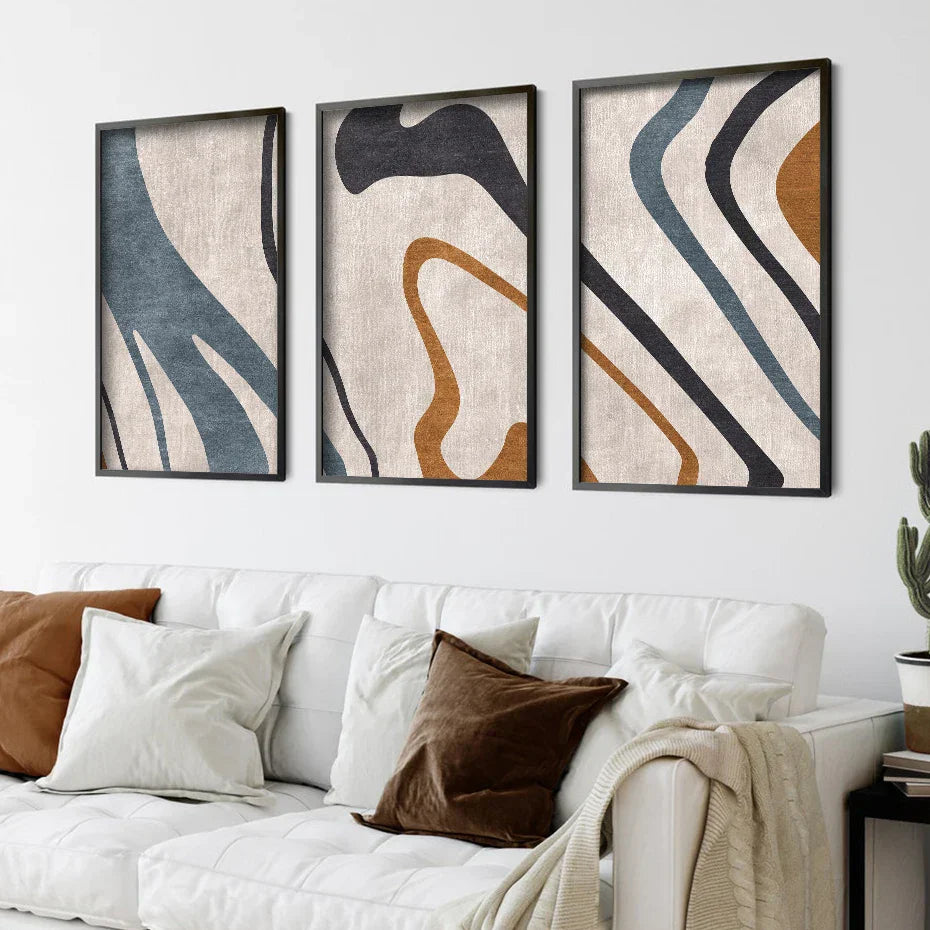 Flowing Lines Blue Beige Abstract Wall Art Fine Art Canvas Prints Pictures For Modern Living Room Dining Room Bedroom Art Decor | Skanto