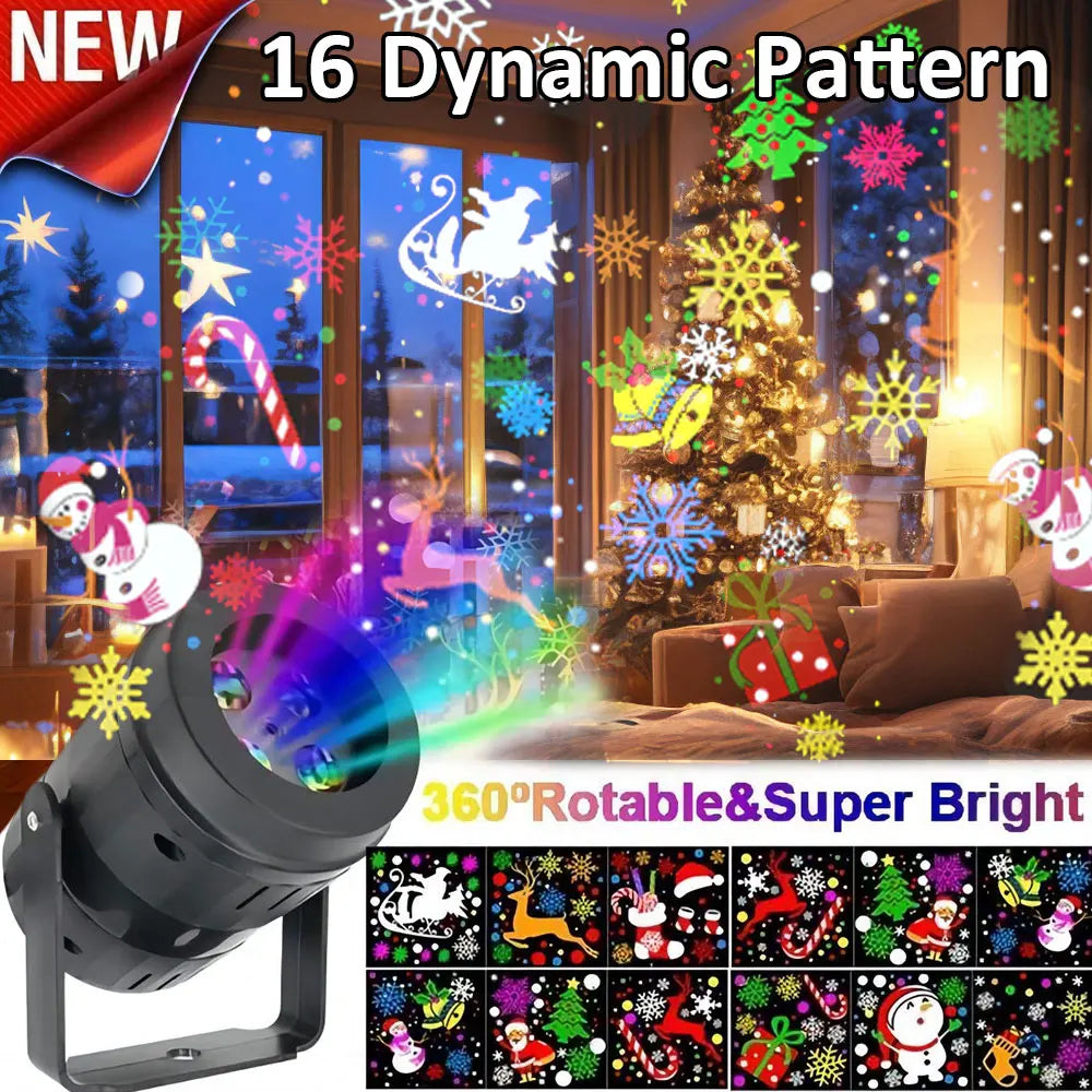 Skanto | LED Jule Projektor SnowMotion | 16 Roterende Mønstre | Innendørs & Utendørs | Julebelysning for Hjem, Hage & Fest