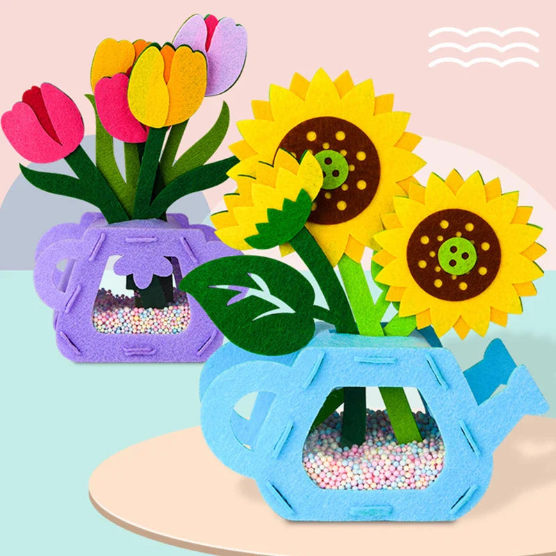 Håndlaget Montessori Blomsterhåndverkssett - DIY Fargerike Blomsterpottelekler for Barn, Kreativ Tidlig Læringsgave
