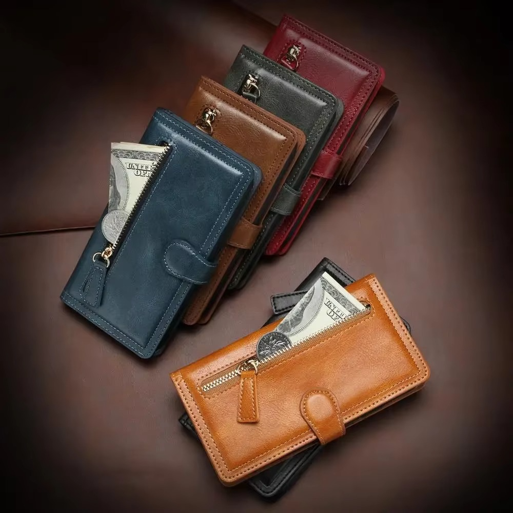 Premium-Leder-iPhone-Klapphülle med Ständer