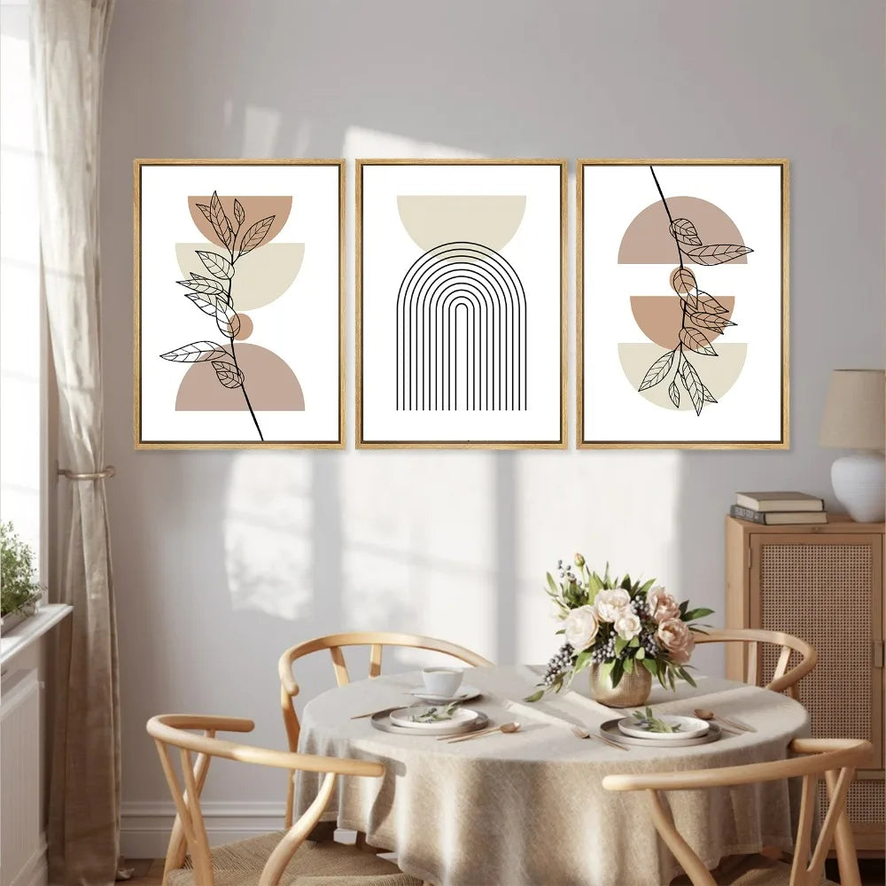 Set of 3 Modern Abstract Bohemian Minimalist Geometric Wall Art Fine Art Canvas Prints Posters Pictures For Living Room Decor | Skanto