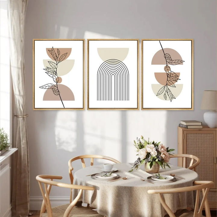 Set of 3 Modern Abstract Bohemian Minimalist Geometric Wall Art Fine Art Canvas Prints Posters Pictures For Living Room Decor | Skanto