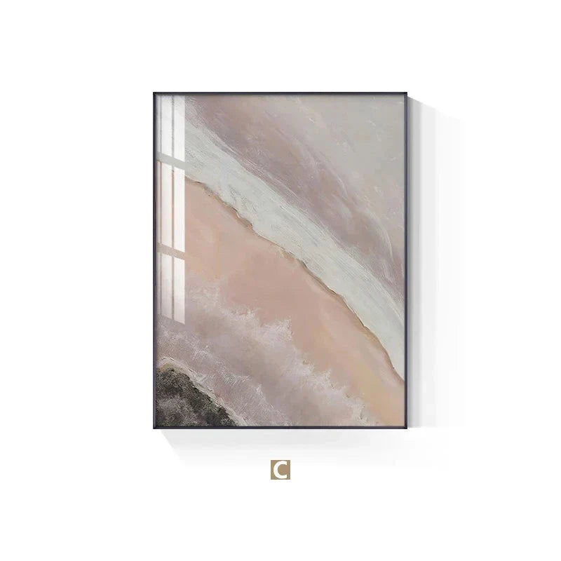 Neutral Tones Pink Abstract Ocean Coastline Wall Art Fine Art Canvas Print Minimalist Pictures For Living Room Bedroom Art Decor | Skanto