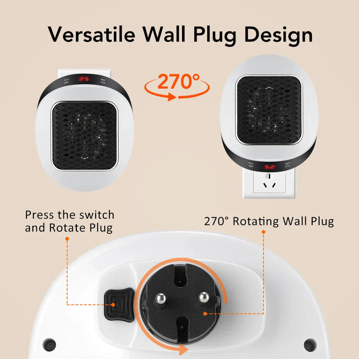Skanto | ThermoLux Mini Veggvarmer 600W | Kompakt Elektrisk Varmeapparat med Fjernkontroll | Veggkontakvarmer med Termostat & Timer | Rask oppvarming på 3 sekunder