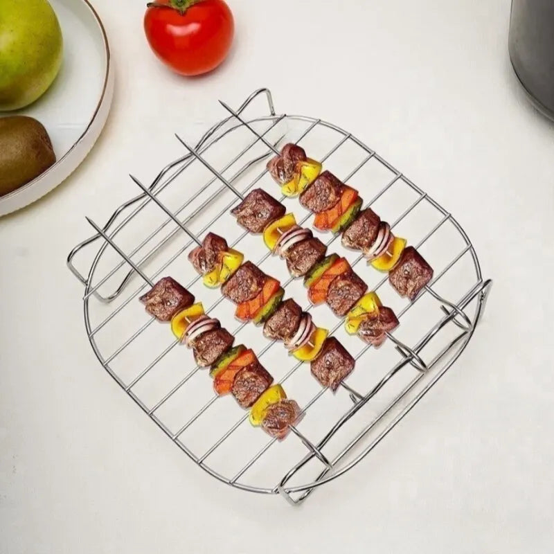 Norvo | 430 rustfritt stål Air Fryer tilbehør - Dobbelt lag grill- og dampstativ for elektriske frityrkokere