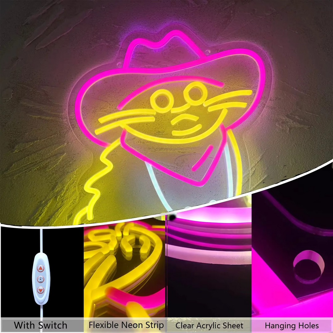 Skanto | USB-Drevet Katt Cowboy Neon Lys - Perfekt for Soverom, Spillrom og Fester