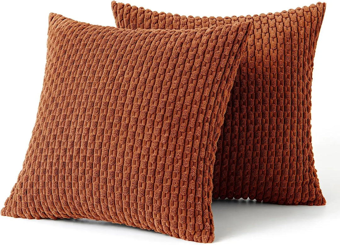 Skanto | Boho Ribbet Fløyelsputeomslag – Stilige Stripete Dekorative Putekasse for Sofa eller Seng