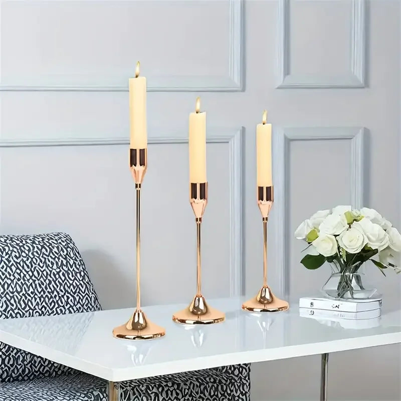 Skanto | Lysestake LumièreNoir | Sett med 3 | Minimalistisk & Retro | Rustfritt Stål Svart | For Bryllup & Hjemmedekorasjon