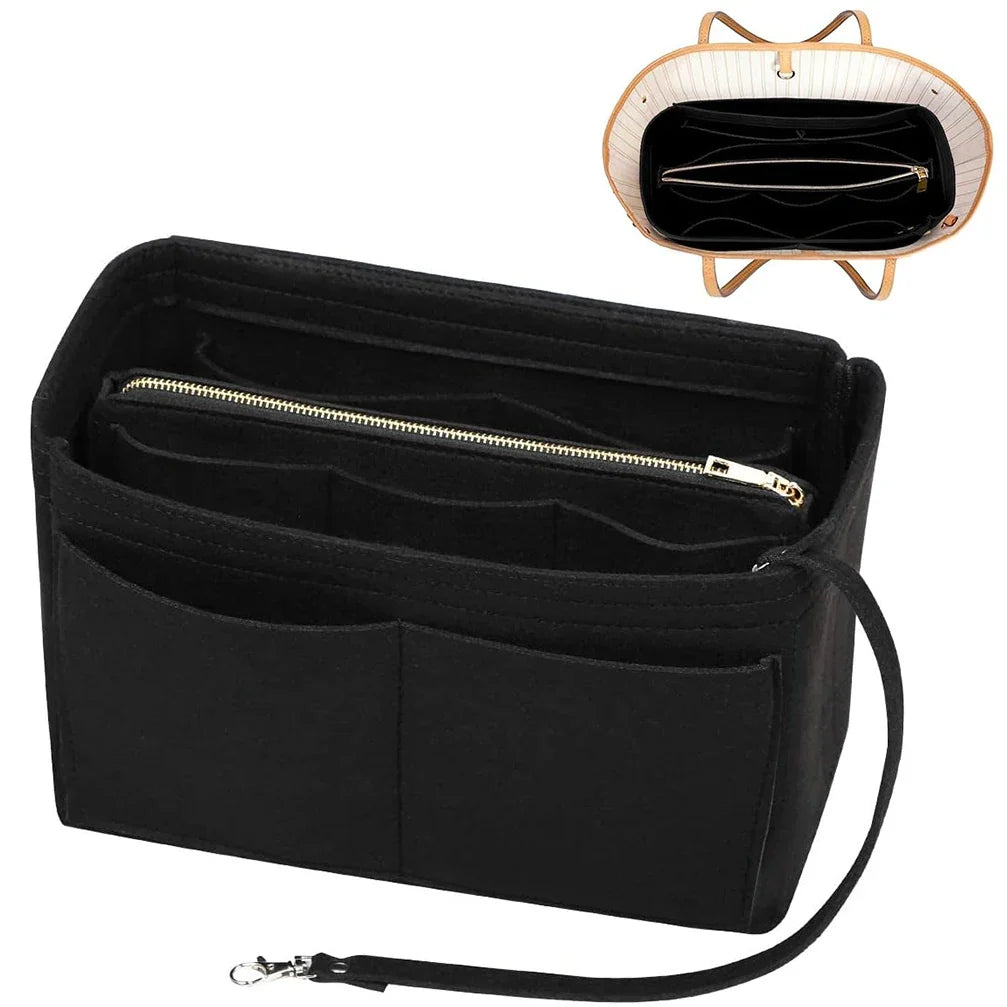 Norvo | TaschenLuxe Organizer Inlay | Filtinnsats med glidelås | 15 lommer & nøkkelstropp | For håndvesker & shoppingposer