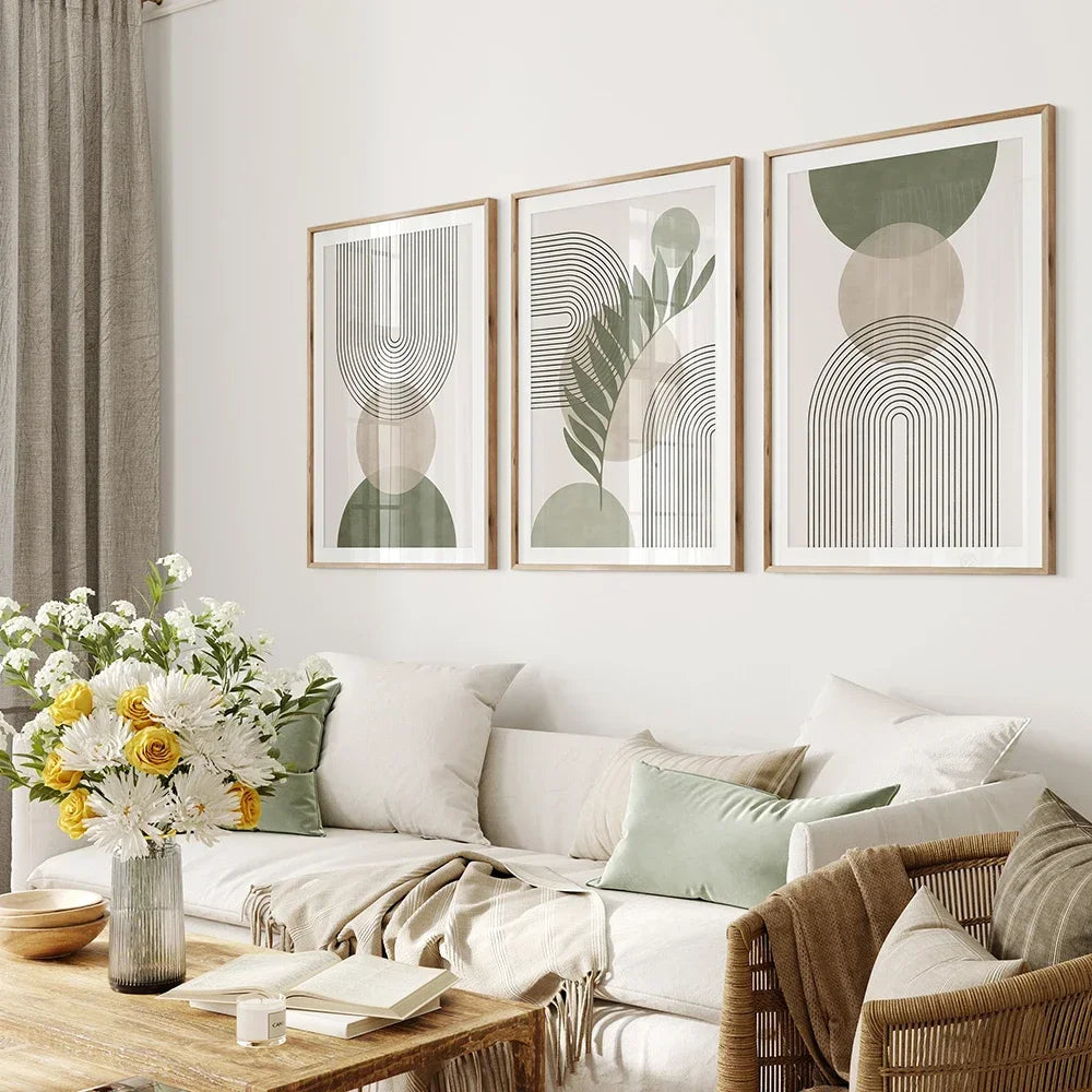 Sage Green Beige Minimalist Abstract Botanical Wall Art Fine Art Canvas Prints Pictures For Living Room Dining Room Nordic Home Deco | Skanto