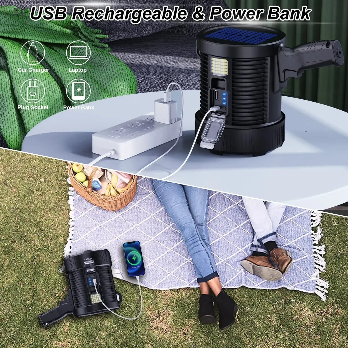 Norvo | Spotlight LuminexPro 900K | 900,000 Lumen | 10,000 mAh Batteri | Sol- og USB-lading | IPX5 Vanntett