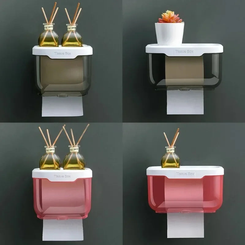 Skanto | Veggmontert Toalettpapirholder | Med Hylle & Vanntett Boks | Moderne & Plassbesparende