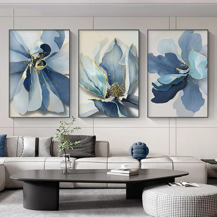 Big Blue Petal Floral Wall Art Fine Art Canvas Prints Modern Botanical Abstract Pictures For Living Room Bedroom Dining Room Art Decor | Skanto