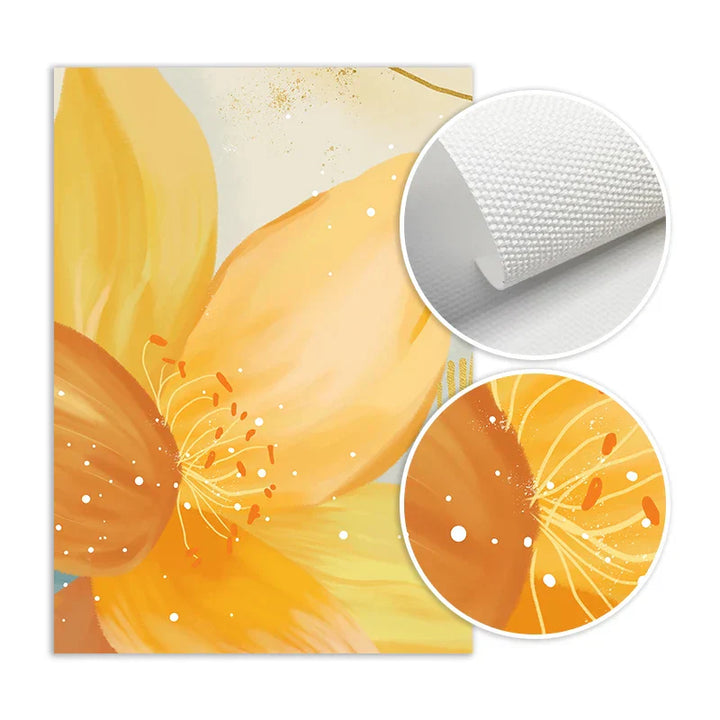 Large Floral Abstract Wall Art Fine Art Canvas Prints Orange Yellow Petal Flowers Posters Pictures for Living Room Home Decor | Skanto