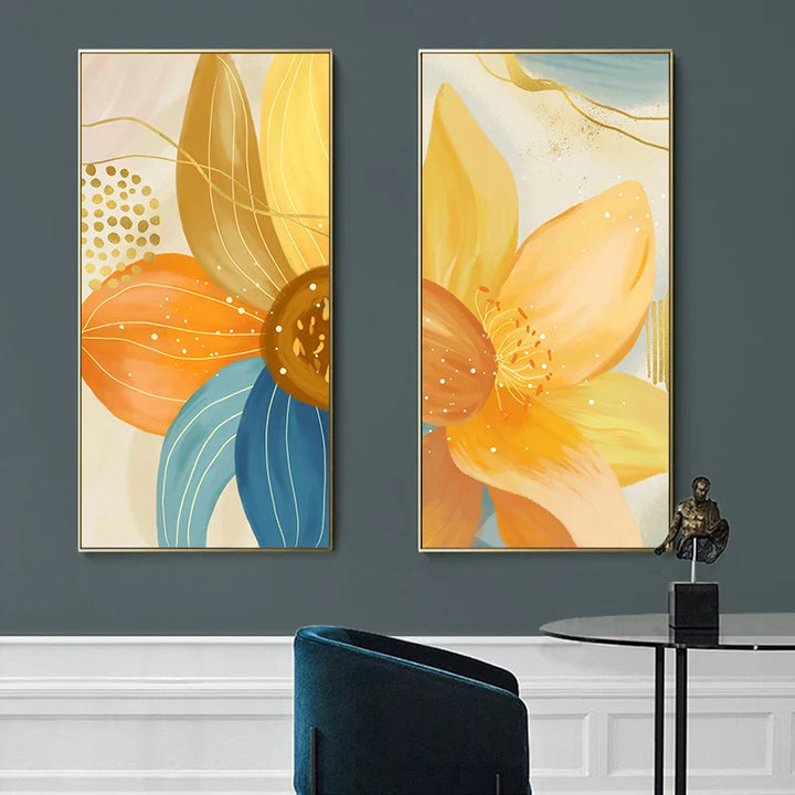 Large Floral Abstract Wall Art Fine Art Canvas Prints Orange Yellow Petal Flowers Posters Pictures for Living Room Home Decor | Skanto
