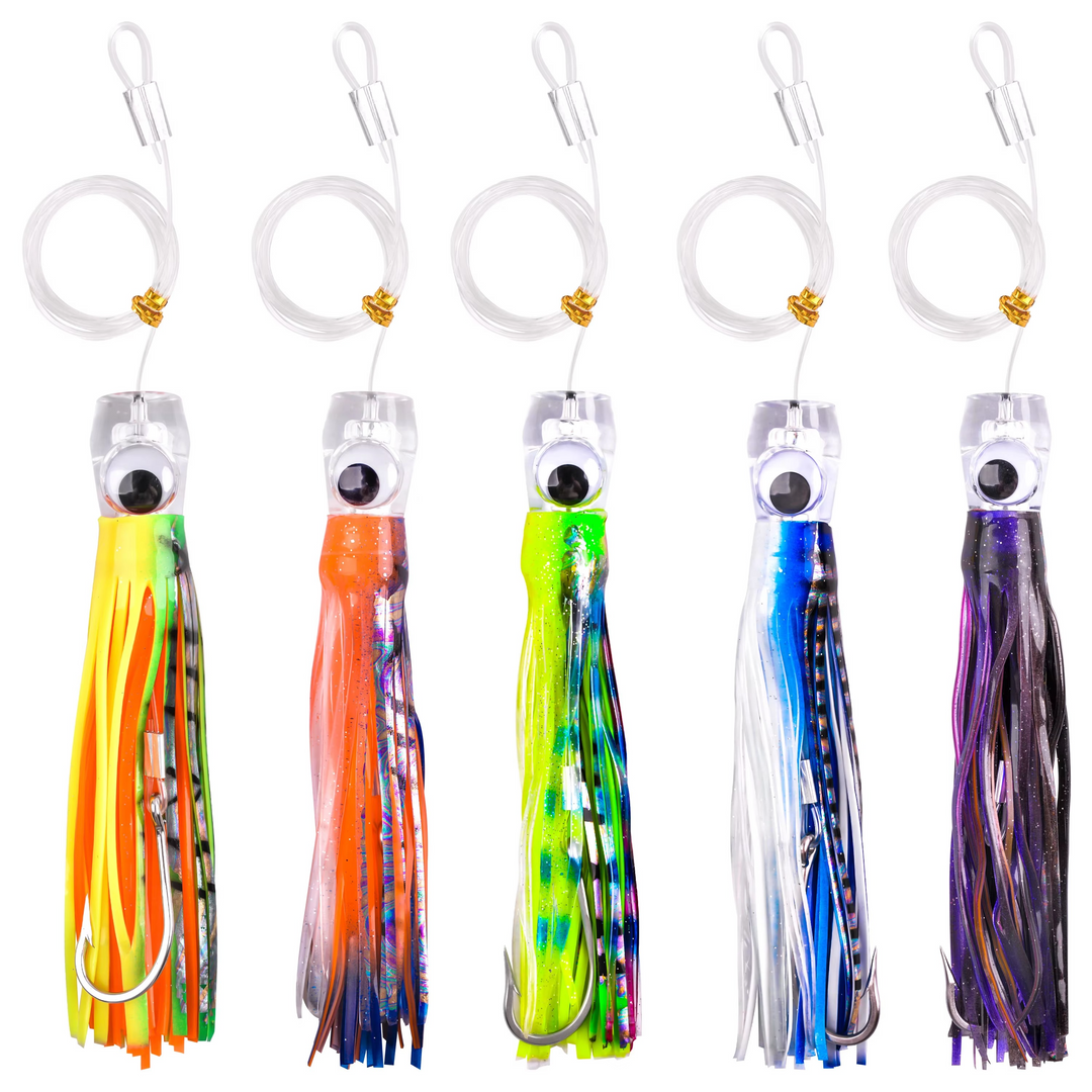 Skanto | 5pcs Rigged Trolling Skirt Tuna Lures for Mahi, Marlin, Shark and Wahoo – Big Game Saltwater Lures