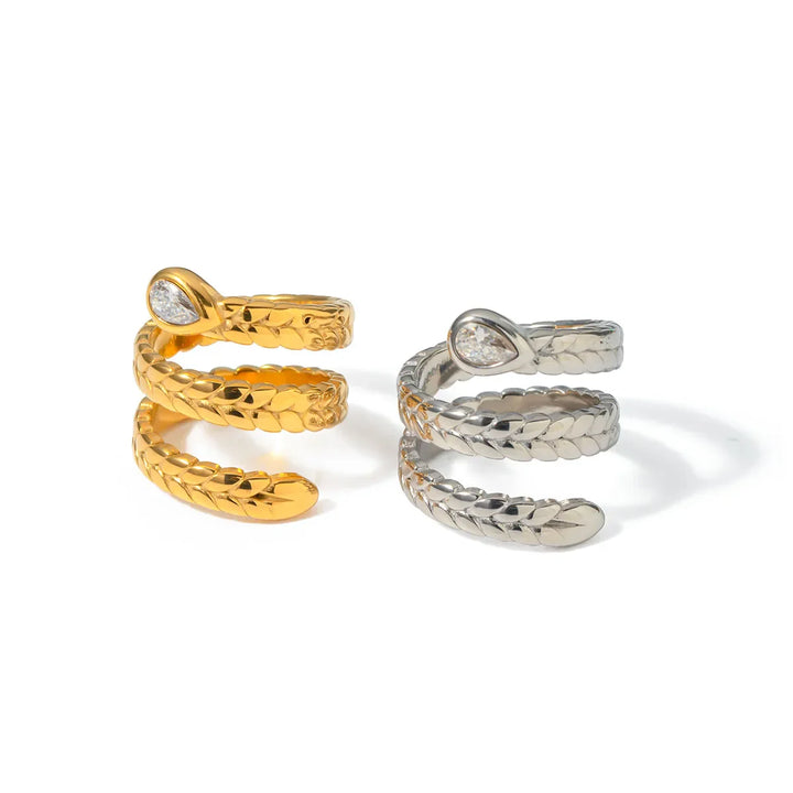 Skanto | Triple Wrap Diamond Eye Leaf Textured Ring