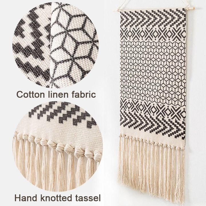 Skanto | Bohemsk Veggteppe, Makramee Vegghengende, Hjemmedekorasjon, Bomull Lin Tassel, Håndlaget, Vevd, Geometrisk Lærred Kunst, Bakgrunns Veggtepper