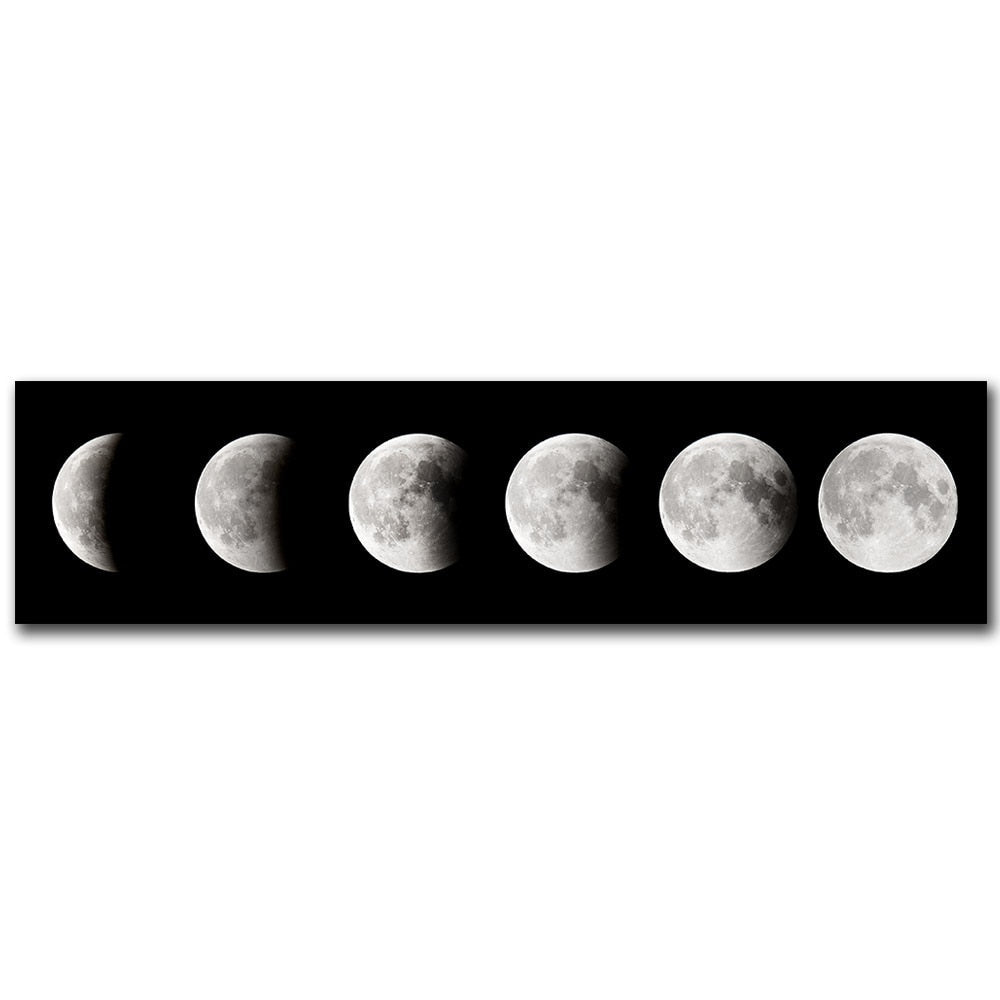 Moon Phases Wide Format Black White Wall Art Canvas Print Pictures For Bedroom Above Bed Living Room Decor | Skanto