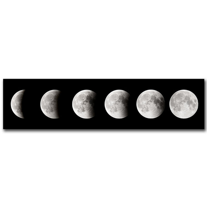 Moon Phases Wide Format Black White Wall Art Canvas Print Pictures For Bedroom Above Bed Living Room Decor | Skanto