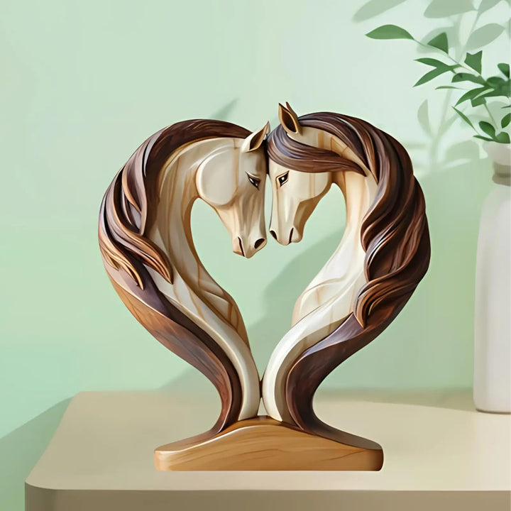 Skanto | Equora Hesteskulptur | Hesteskulptur Tre | 2D Design i Omfavningsposisjon | Dekorasjon for Stue, Kontor & Barnerom