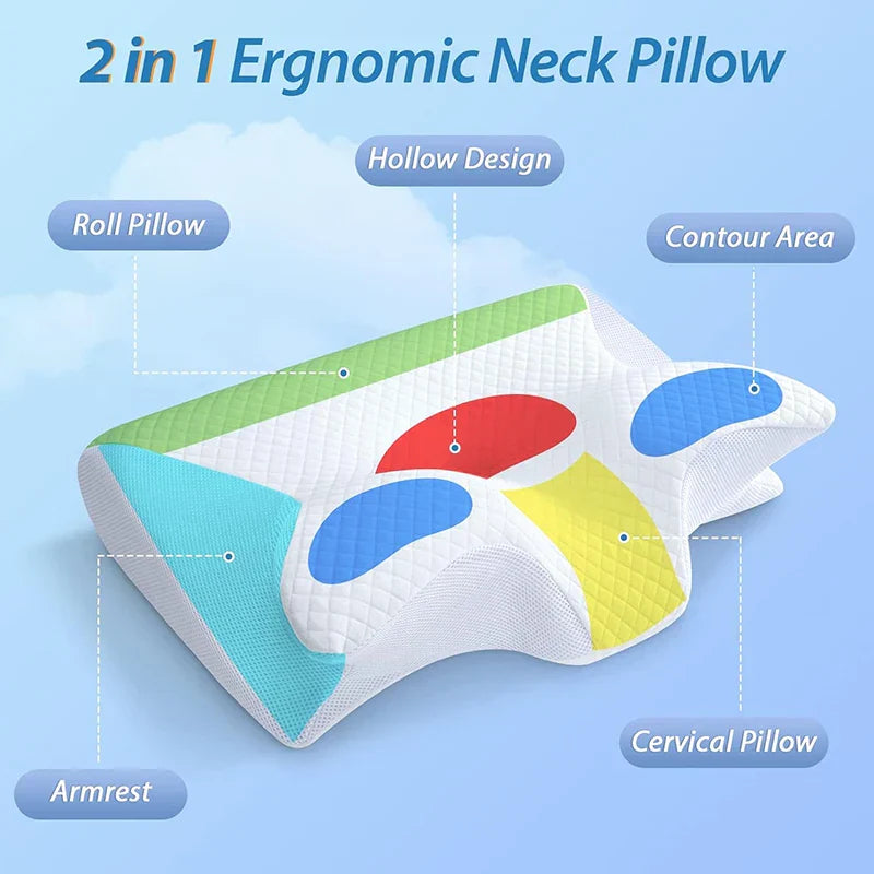 Skanto | Minne Skum Cervical Pute | Ergonomisk 2-i-1 Design for Nakke Smerte Lindring & Behagelig Søvn