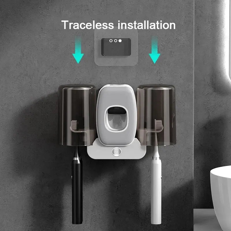 Norvo | UV Tannbørsteholder PureBrush UV | Sterilisering med UV Lys | Automatisk Tannkremdispenser | Veggmontering Uten Boring