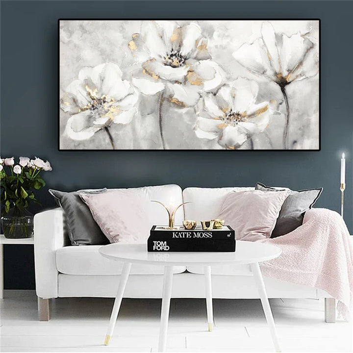 Large White Flower Abstract Wall Art Fine Art Canvas Prints Modern Botanical Pictures For Living Room Hotel Room Bedroom Art Decor | Skanto