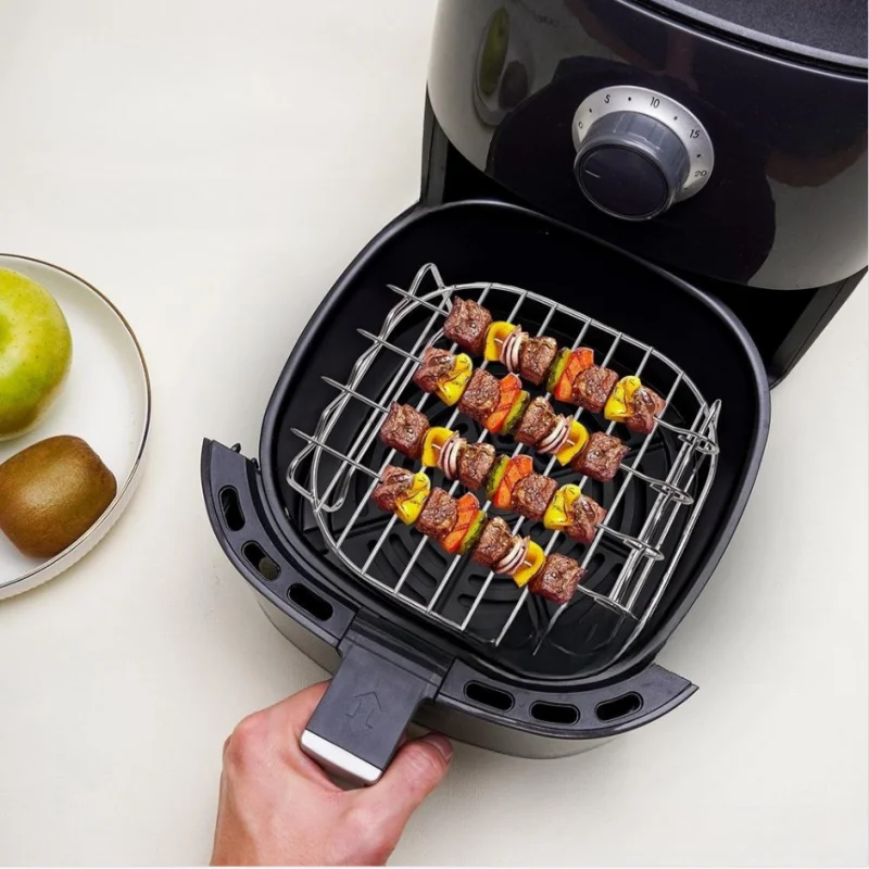 Norvo | 430 rustfritt stål Air Fryer tilbehør - Dobbelt lag grill- og dampstativ for elektriske frityrkokere