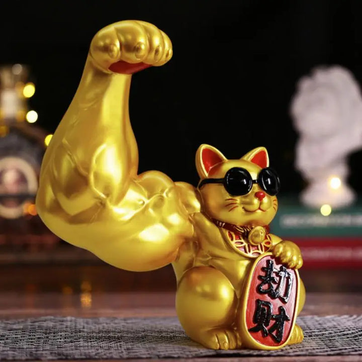 Skanto | Stor hånd, glad rikdom, vinkende katt, gullfarget vinkende håndkatt, hjemmeinnredning, velkomment vinkende katt, skulptur, statue, dekor, bilornament, butikkgave
