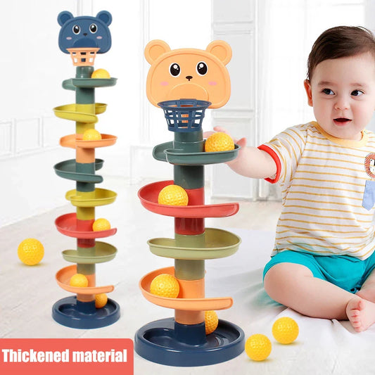 Montessori Rullende Balltårn Leke - Utdannings Staple Spill for Spedbarn, Fingerferdigheter Utvikling, Roterende Spor Moro