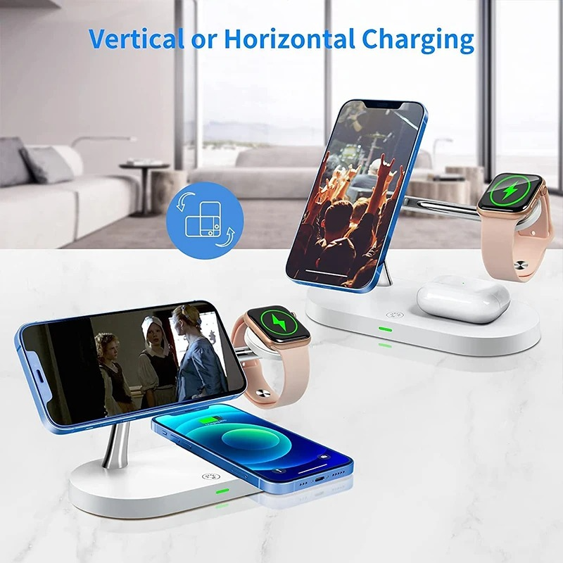 Skanto | Magnetisk 3 i 1 Trådløs Ladestasjon - Hurtiglader for iPhone, Apple Watch & AirPods