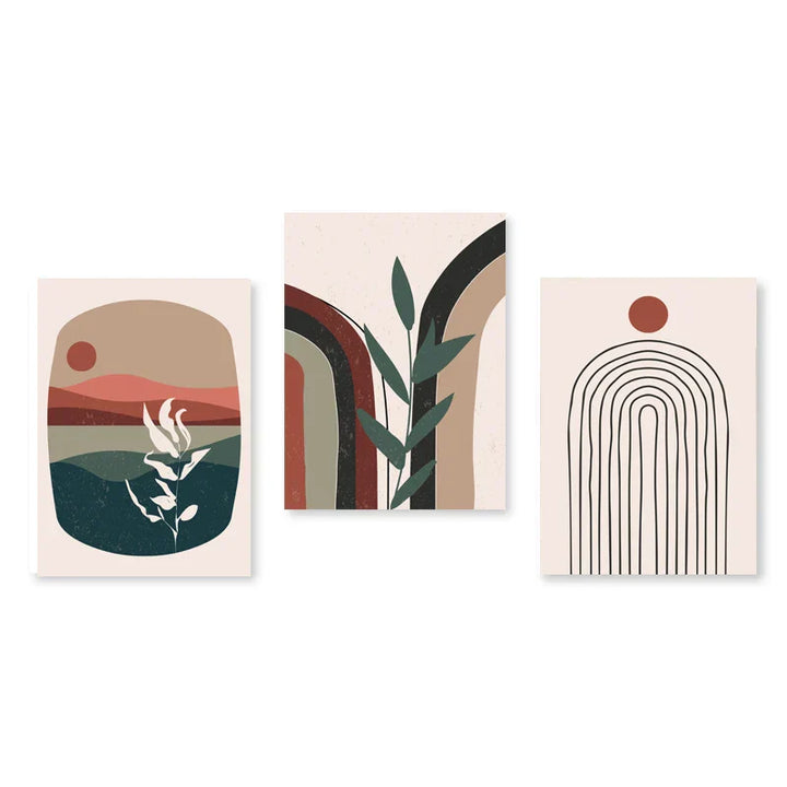 Set of 3 Modern Abstract Bohemian Minimalist Geometric Wall Art Fine Art Canvas Prints Posters Pictures For Living Room Decor | Skanto