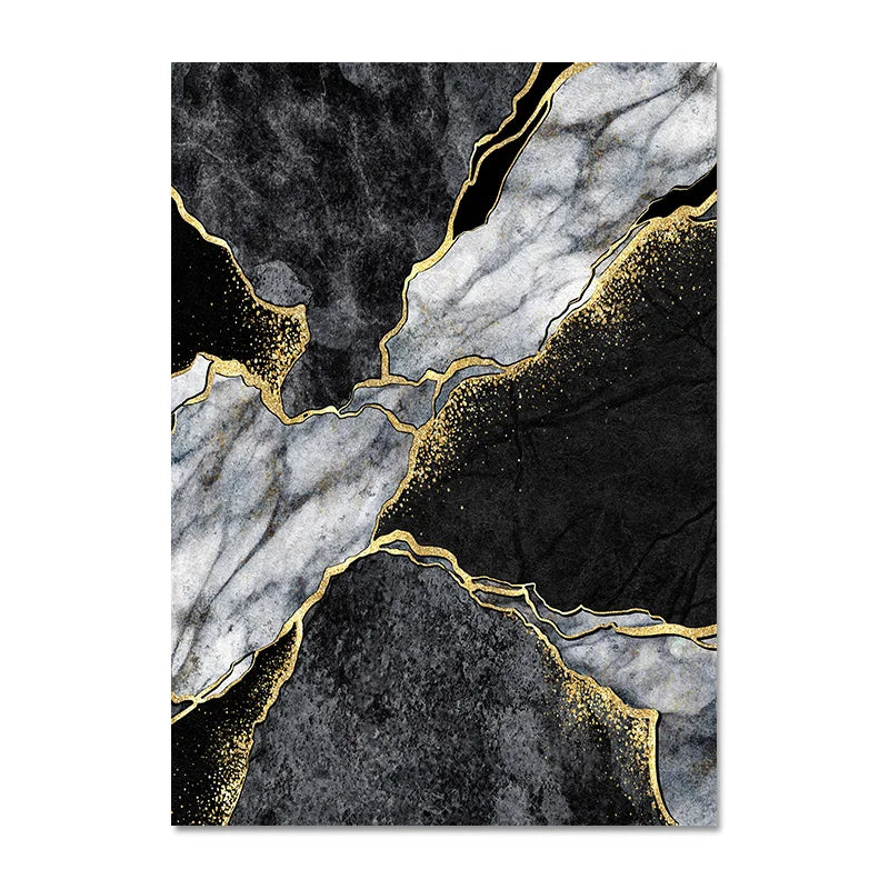 Modern Abstract Black Gray Gold Geode Marble Print Wall Art Fine Art Canvas Print Pictures For Luxury Apartment Living Room Home Office Decor | Skanto
