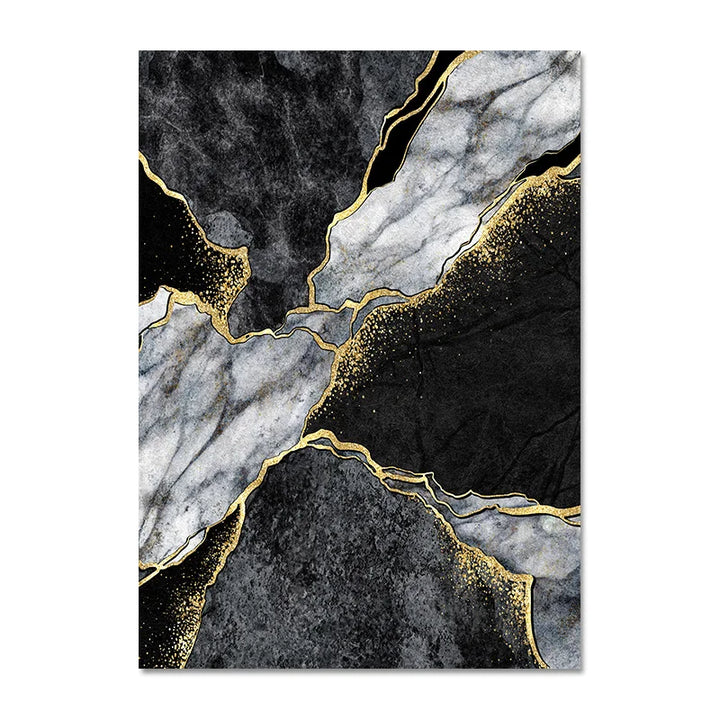 Modern Abstract Black Gray Gold Geode Marble Print Wall Art Fine Art Canvas Print Pictures For Luxury Apartment Living Room Home Office Decor | Skanto