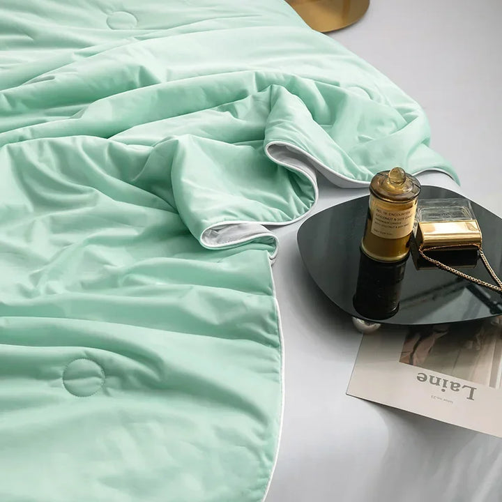 Air Condition Sommer Komforter — Ren Farge Is Silke Kjøleteppe, Lett & Glatt Twin/King Størrelse Quilt | Skanto